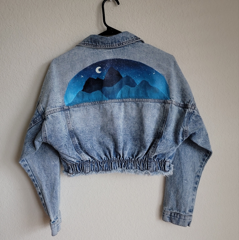 Cropped Hand Painted Denim Jacket